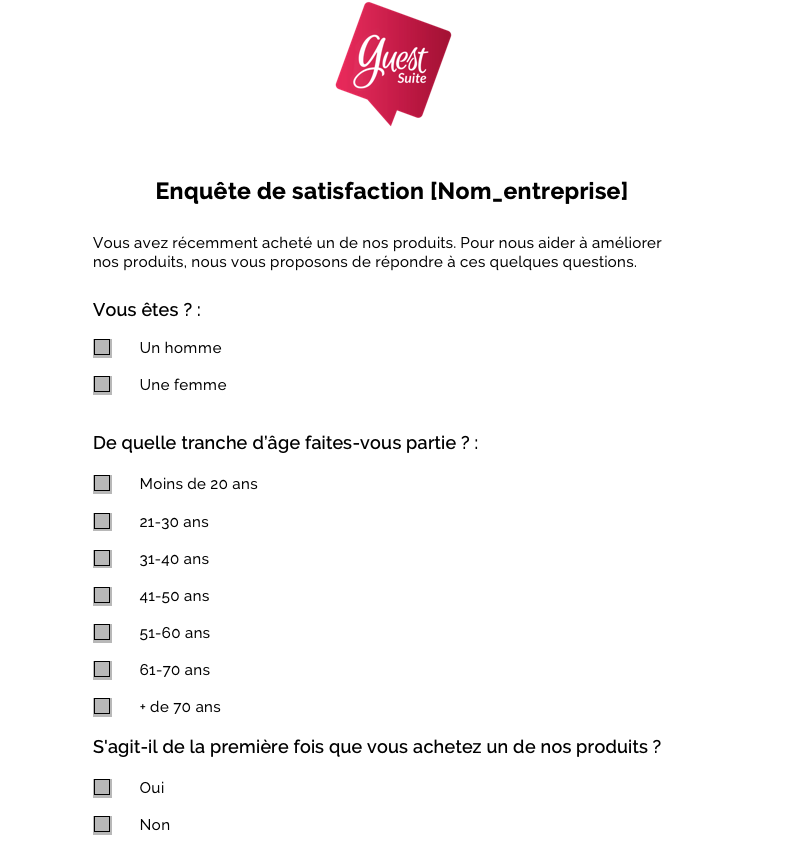 Téléchargement D'un Modèle Gratuit De Questionnaire De Satisfaction